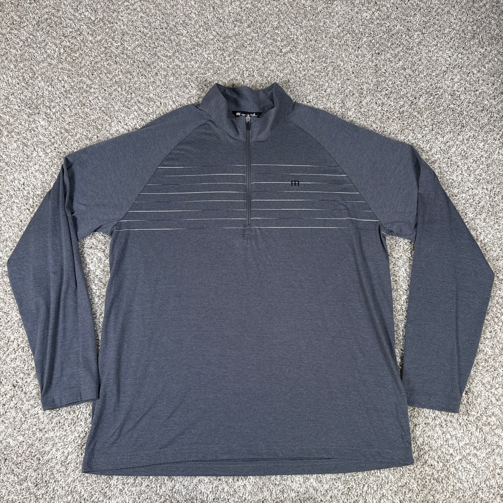 Travis Mathew Shirt Mens XXL Gray Heather Striped 1/4 Zip Pullover Performance